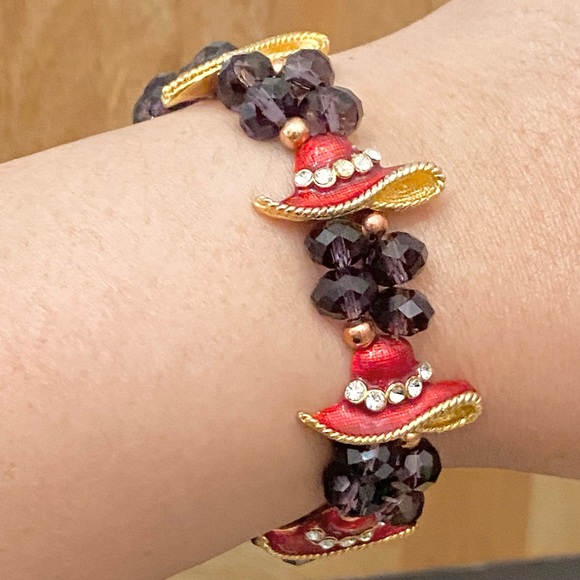 Red Hatter Enamel Beaded Stretchy Bracelet One Size - Picture 3 of 10